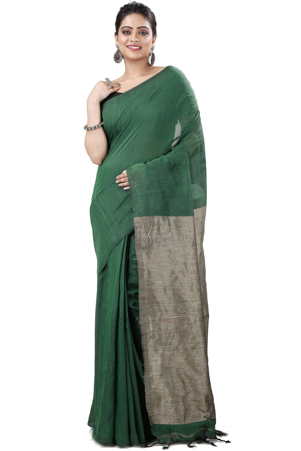 Green Pure Cotton Kesh Than Hand Loom Saree (5232)